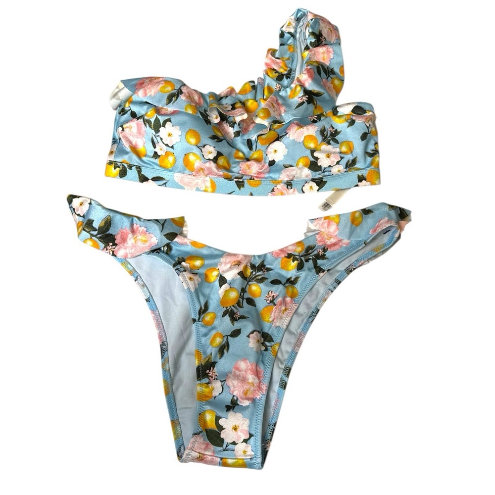 Victoria's Secret Swim Set One Shoulder Bikini Set M Amalfi Coast Blue Lemon 622